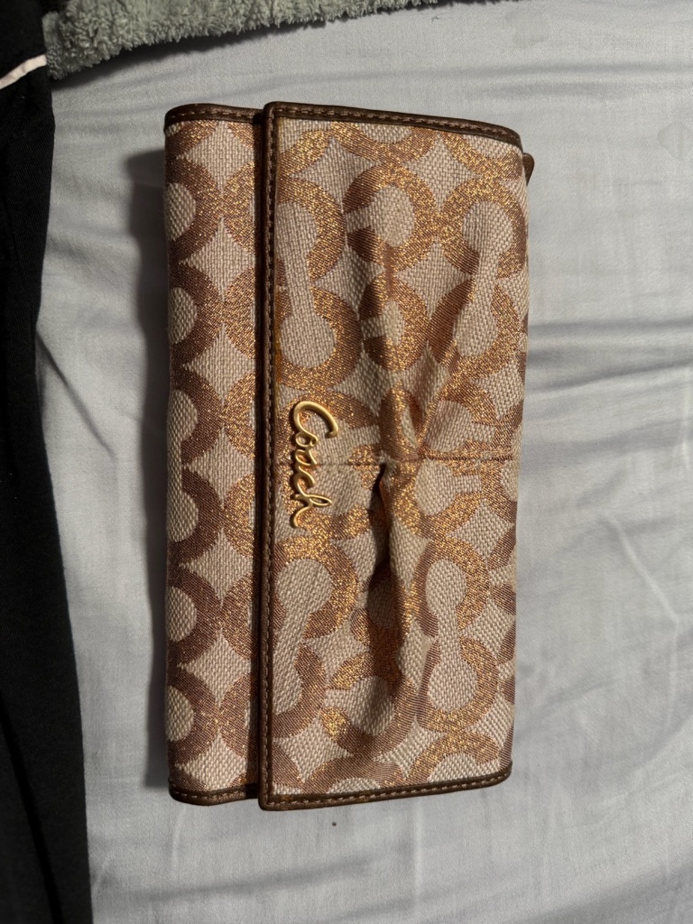 Coach Metallic Gold Signature Canvas Trifold Wallet